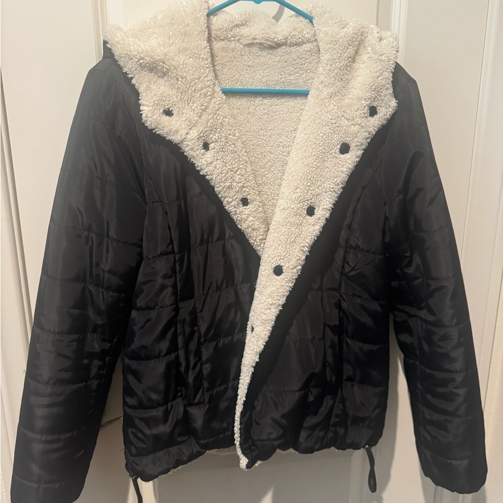Sanctuary Reversible Teddy Jacket - Cream and Black